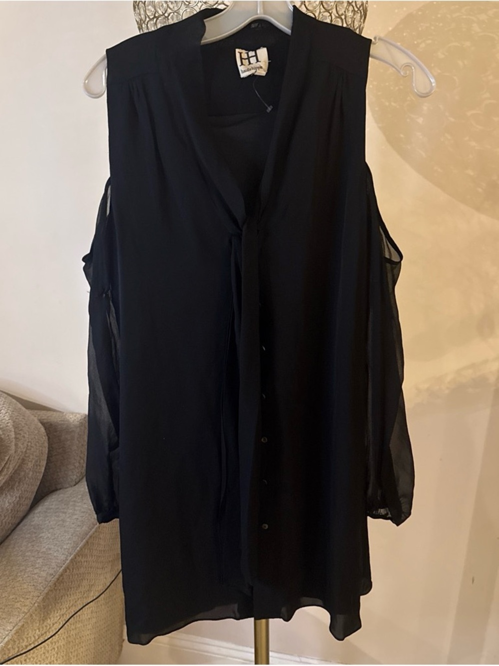 Haute Hippie Black Sleeveless Tie-Neck silk Blouse size XL - Picture 3 of 7